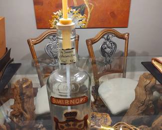 Vtg Smirnoff glass bottle and lamp accessory