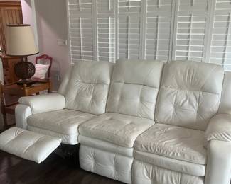 White Leather Reclining Sofa