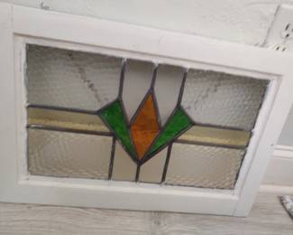 Stained glass window pane - gold & green rectangle panel