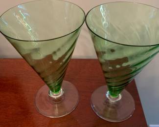 Pair of Green Parfait Glasses (not vaseline)