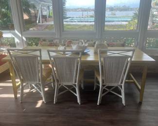 Yellow farm table, 6 chairs
