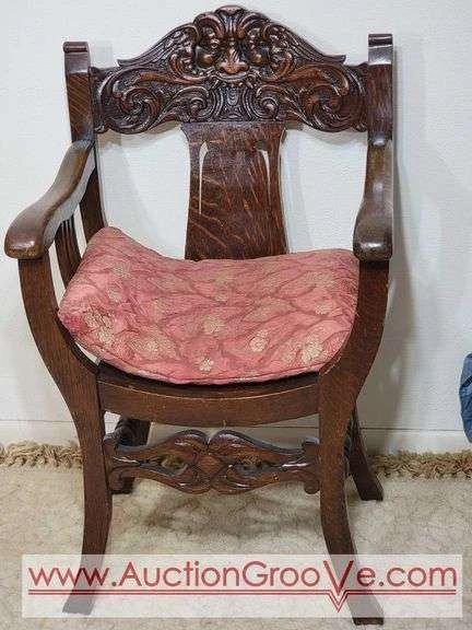 1 Antique Oak Barrel Arm Chair with Carved North Wind Face