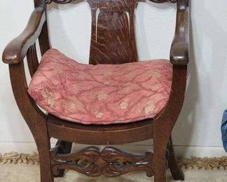 1 Antique Oak Barrel Arm Chair with Carved North Wind Face