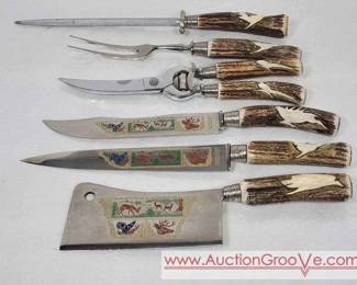 1 Walter Willms Soligen Germany Stainless Steel Carved Antler Carving Set
