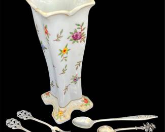 Sterling Silver Spoons, Bergquist Pickle olive Fork And Other Silver Tone Spoon Takito Vase