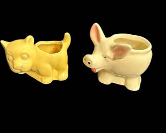 Two Mini Planters Cat And Pig