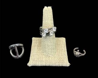 Sterling Silver Turtle Toe Ring And JCM Ring SilverTone Ring With Glass Stones
