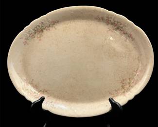 East End Pottery Co Antique Oval Platter 19th Century Pink Flowers