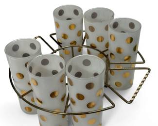 Anchor Hocking Set Of 6 Highball Glasses And Caddie