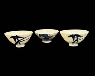 Asian Cobalt White Rice noodle Bowls Bamboo  Leaf Design