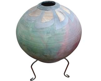 RAKU Pottery Globe Vase W Stand