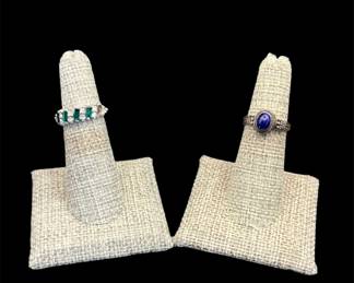 14K GF Ring With Green Stones Sterling Silver Ring With Lapis Lazuli Stone