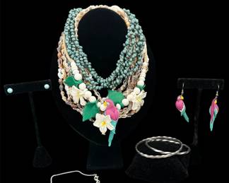 Sterling Silver Bangles, Pearl Studs Beach Themed Costume Jewelry