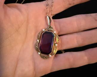 14K seed pearl & Amethyst Pendant