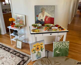 NICE FRAMEED ART, VINTAGE TABLE