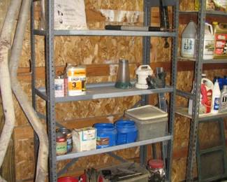 Containers of hardware, shelving