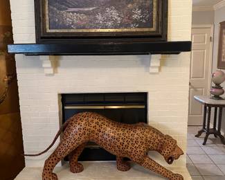 Fabulous 4.5 foot leather hand painted leopard definitely from the 70’s