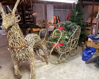 Wicker Reindeer and Sleigh