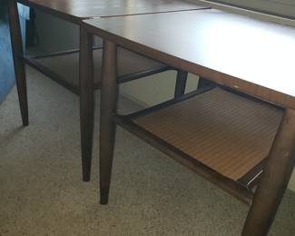 Vintage from the 1950's Walnut & cane MCM end tables