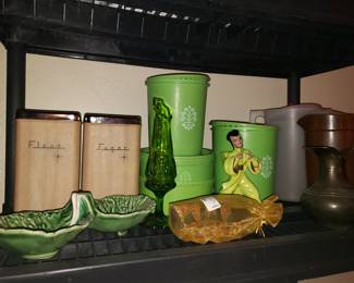 MCM glass, pottery, Metal Lannister's, Brass, Vintage Tupperware