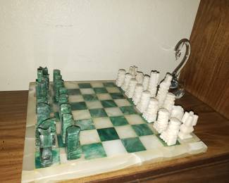 Vintage 1950's Hand carved Onyx/marble Chess set