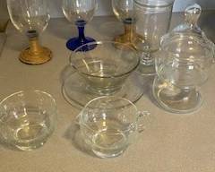 Vintage Princess House Heritage Collection:  sugar and creamer set, mayonnaise server, 2 candy dishes with lids, 3 water goblets.