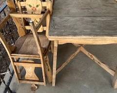 hand made wood table and 4 chairs