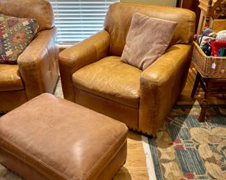 Shanghai Trayton for Ethan Allen Leather chair and ottoman