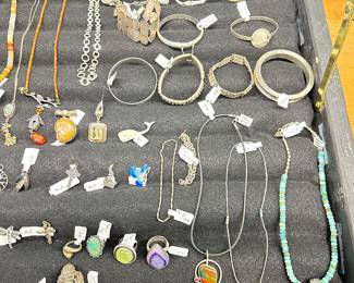 silver cluster ring, Silver gemstone rings. Silver bracelet. All Sterling or better 