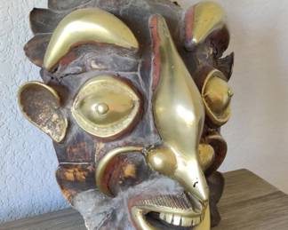 Vintage African Brass And Turtle Shell Mask