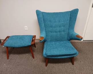 Original MCM Hans Wegner Papa Bear Chair And Ottoman