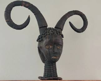 Ejagham "Ekai" Black Goat Skin Crest Mask