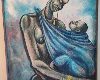 Artist Signed African Mother And Child Artwork