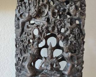 Intricate wood carved Hindu Deity sculpture- Possibly Nepal 