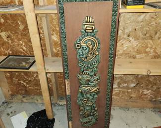 Authentic Toltec Warrior Stone Art plaque, Zarebski. Some trim damage