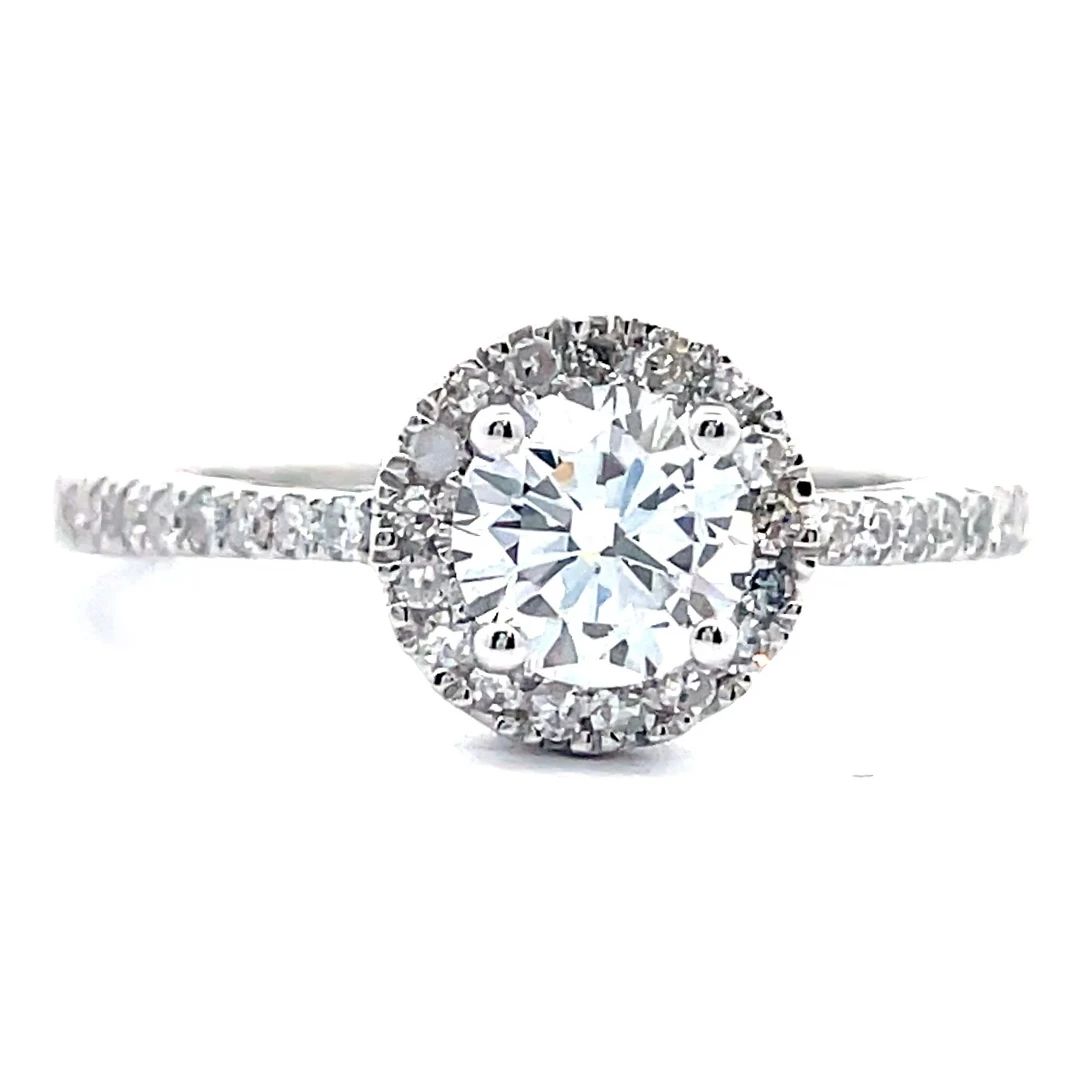 NEW! 1 Carat Diamond Pavé Halo Cathedral Ring in 18k White Gold