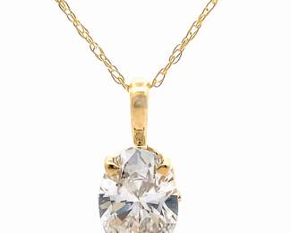 NEW! 1.05 Carat Oval Diamond Solitaire Pendant Necklace in 14k White Gold