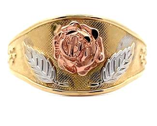 Rose Garden Tapered Ring in Tri-Color Gold