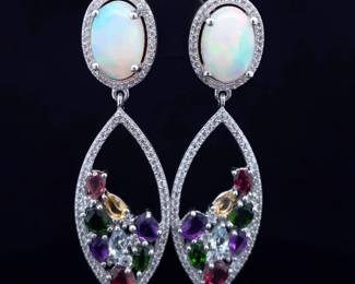 NEW! Opal & Semi-Precious Gemstone Bouquet Dangle Earrings