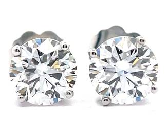 NEW! 2 Carat Round Diamond Solitaire Stud Earrings in 14k White Gold