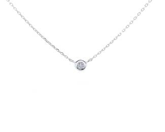 NEW! Round Diamond Solitaire Bezel Necklace in 14k White Gold