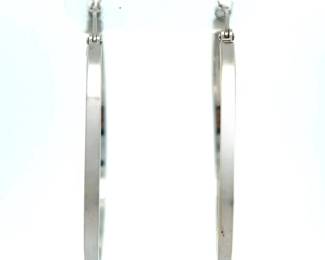 Round Square Edge Hoop Earrings in 14k White Gold