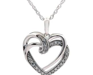 NEW! 0.25 Carat Diamond Love Knot Double Heart Pendant Necklace