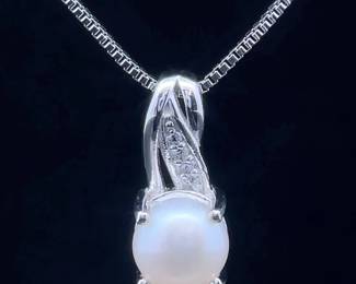 NEW! White Opal & Pavé Diamond Ribbon Pendant Necklace