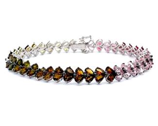 Elegant Rainbow Gemstone Cluster Heart Bracelet