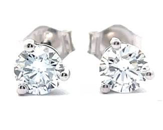 NEW! 0.50 Carat Diamond Solitaire Stud Earrings in 14k White Gold