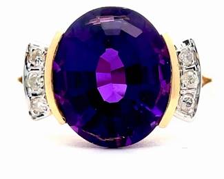 Amethyst & Diamond Ballerina Split Shank Ring in 14k Yellow Gold