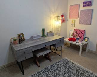 Desk, Floor Lamp, Wall Decor