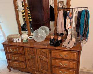 Dresser with Mirror, Scarves, Shoes, Decor