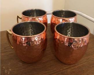 Set of 4 Hammered Copper Mugs